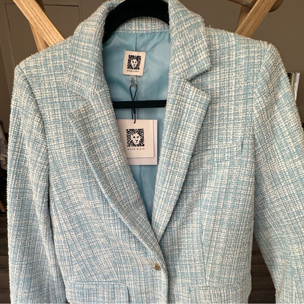 Anne Klein Light Blue Tweed Blazer